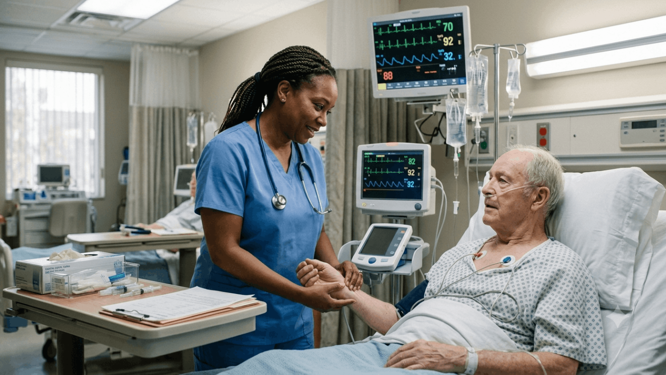 Registered Nurse Treating Heart Patient